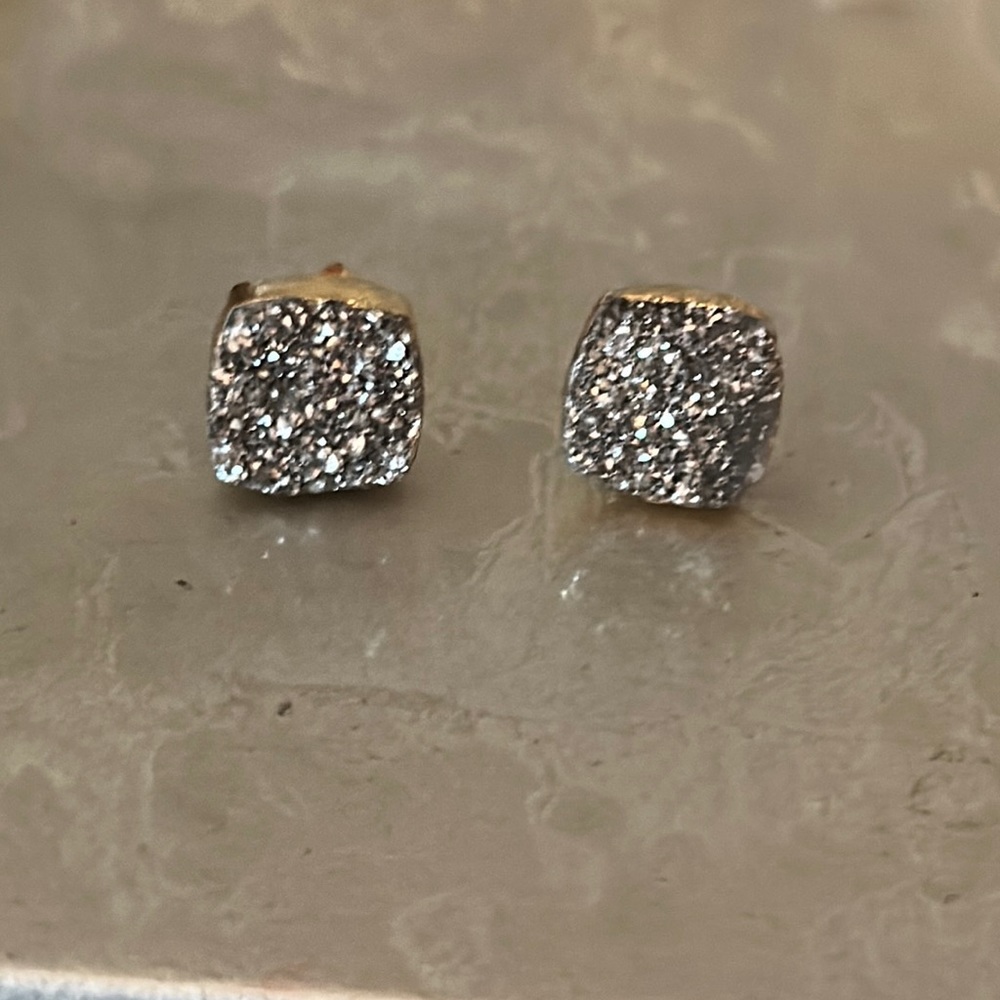 Platinum grey sparkling druzy gold plated squarish pierced earrings